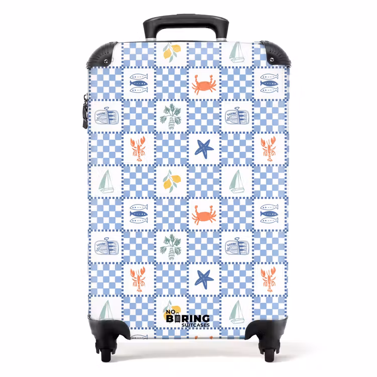 Vierkant zomer print blauw NBS - Handbagage koffer - Volwassenen Unisex middel -productfoto_recht