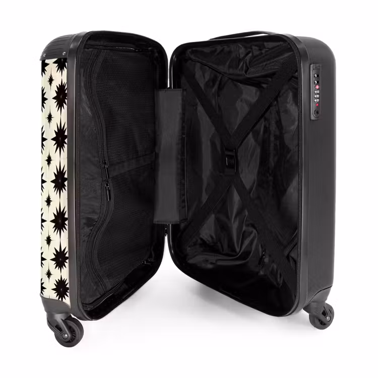 Stervormen - Geometrisch - Zwart NBS - Handbagage koffer - Volwassenen Unisex middel -binnenkant