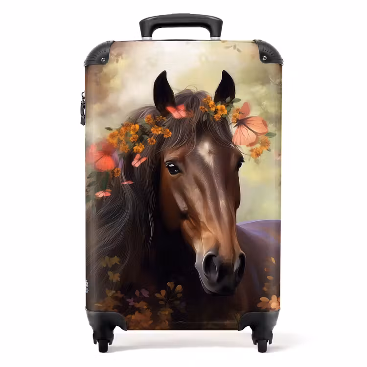 Koffer - Paard - Dieren - Bloemen - Bos - Vlinder NBS - Handbagage koffer - Unisex middel -productfoto_recht