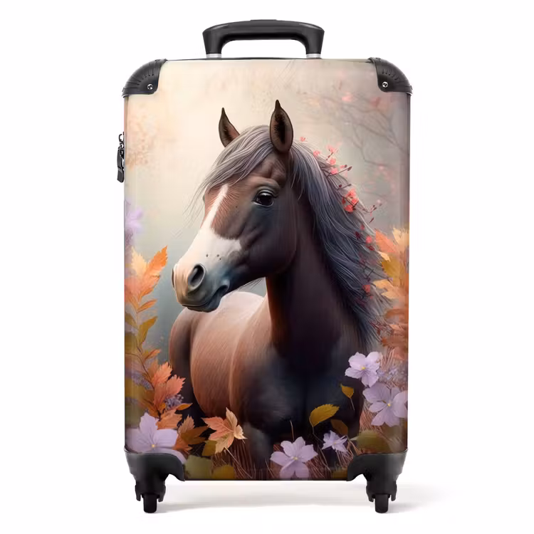 Koffer - Paard - Bloemen - Natuur - Paars - Dieren NBS - Handbagage koffer - Unisex middel -productfoto_recht