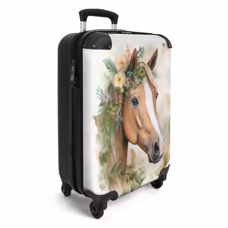Koffer - Paard - Bloemen - Natuur - Waterverf - Dieren NBS - Handbagage koffer - Unisex middel -productfoto_3d