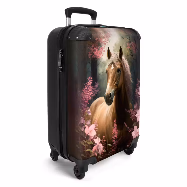 Koffer - Paard - Bloemen - Roze - Natuur - Bos NBS - Handbagage koffer - Unisex middel -productfoto_3d