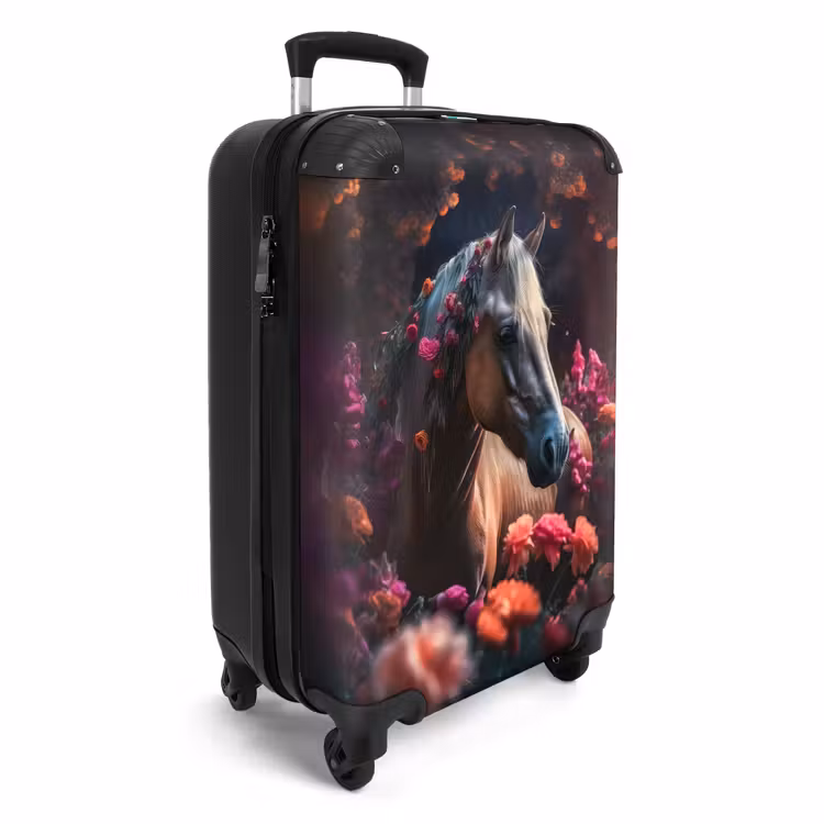 Koffer - Paard - Bloemen - Paars - Oranje - Dieren NBS - Handbagage koffer - Unisex middel -productfoto_3d