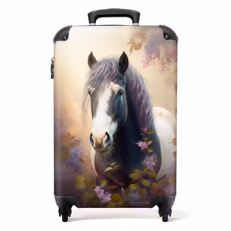 Koffer - Paard - Natuur - Dieren - Bloemen - Paars NBS - Handbagage koffer - Unisex middel -productfoto_recht