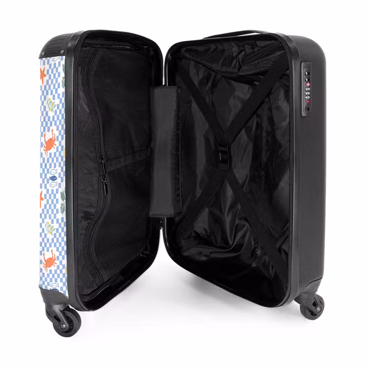 Zomer strand print blauw NBS - Handbagage koffer - Volwassenen Unisex middel -binnenkant
