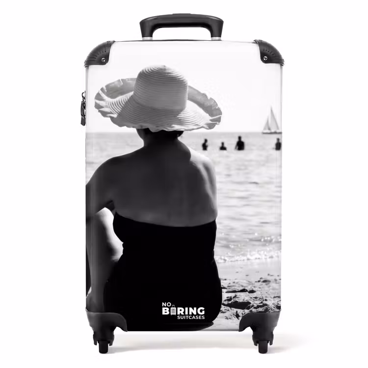 Zonnehoed - Strand - Zwart - Wit NBS - Handbagage koffer - Volwassenen Unisex middel -productfoto_recht