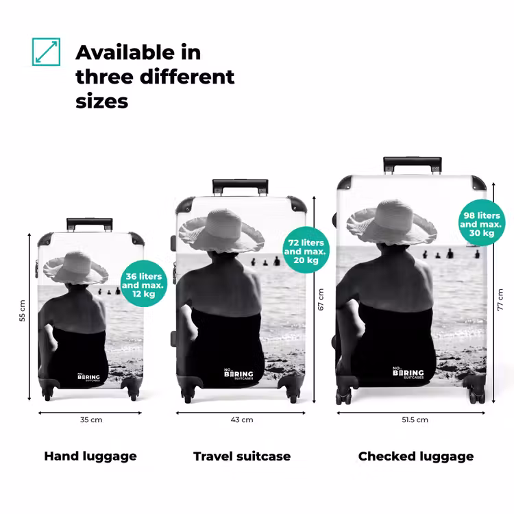 Zonnehoed - Strand - Zwart - Wit NBS - Handbagage koffer - Volwassenen Unisex middel zzzzzzVergelijking_3EN