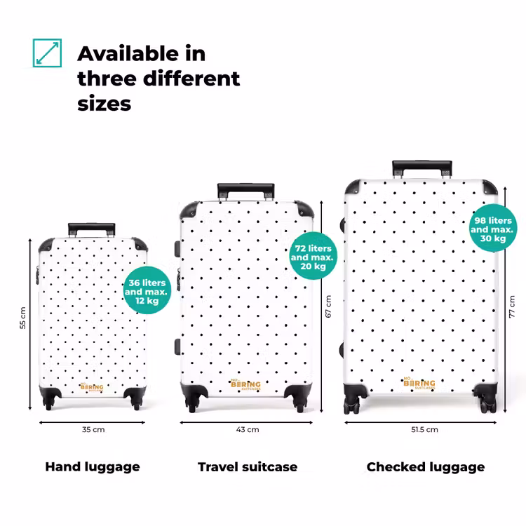 Symmetrisch geplaatste zwarte stipjes over een witte achtergrond NBS - Handbagage koffer - Volwassenen Unisex middel zzzzzzVergelijking_3EN