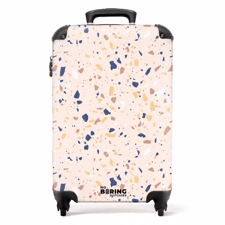 Terrazzo patroon veelkleurig blauw NBS - Handbagage koffer - Volwassenen Unisex middel -productfoto_recht
