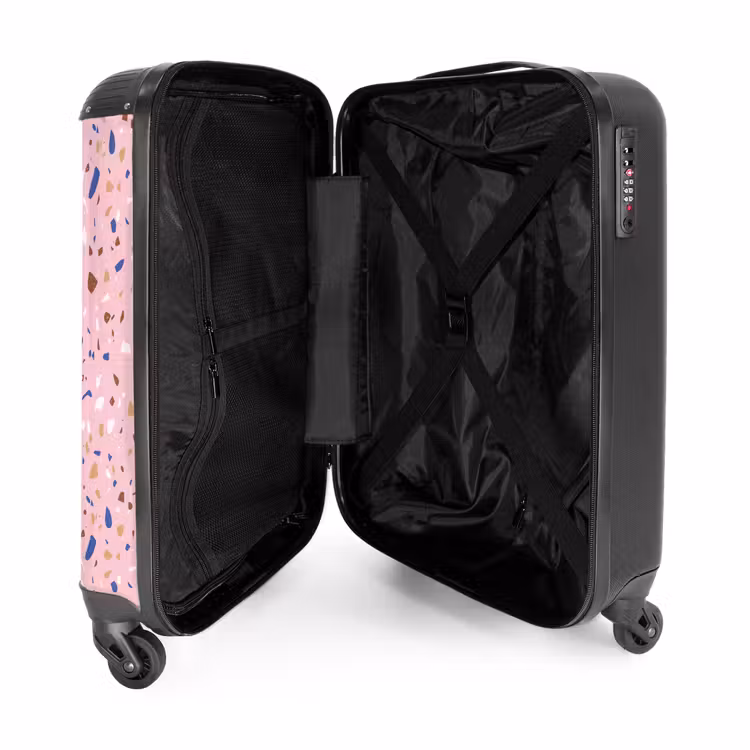 Terrazzo patroon veelkleurig roze en blauw NBS - Handbagage koffer - Volwassenen Unisex middel -binnenkant
