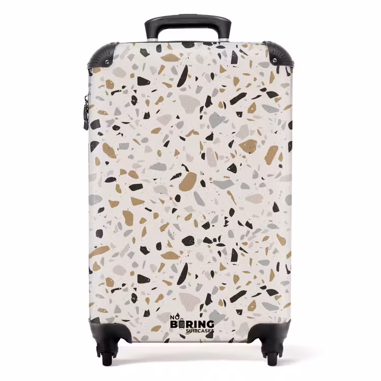 Terrazzo patroon natuurlijk beige NBS - Handbagage koffer - Volwassenen Unisex middel -productfoto_recht