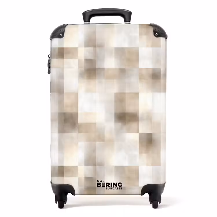 Textuur - Linnen - Beige NBS - Handbagage koffer - Volwassenen Unisex middel -productfoto_recht