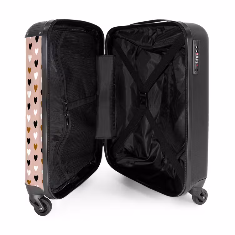 Driekleurige hartjesrijen NBS - Handbagage koffer - Volwassenen Unisex middel -binnenkant