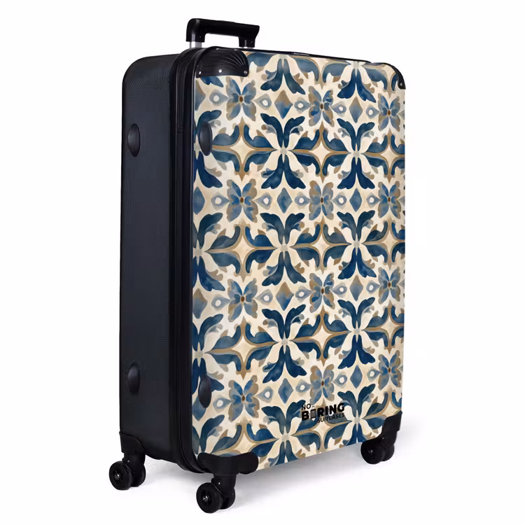 Tegel - Patroon - Blauw - Beige NBS - Handbagage koffer - Volwassenen Unisex middel -productfoto_3d