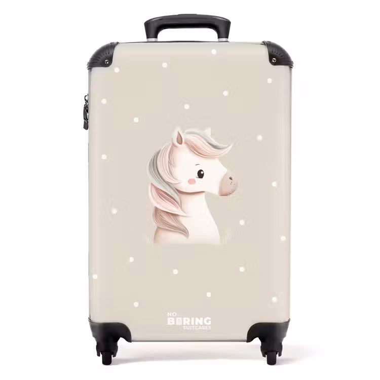 Eenhoorn omringd door stippen in beige kleuren NBS - Handbagage koffer - Volwassenen Unisex middel -productfoto_recht
