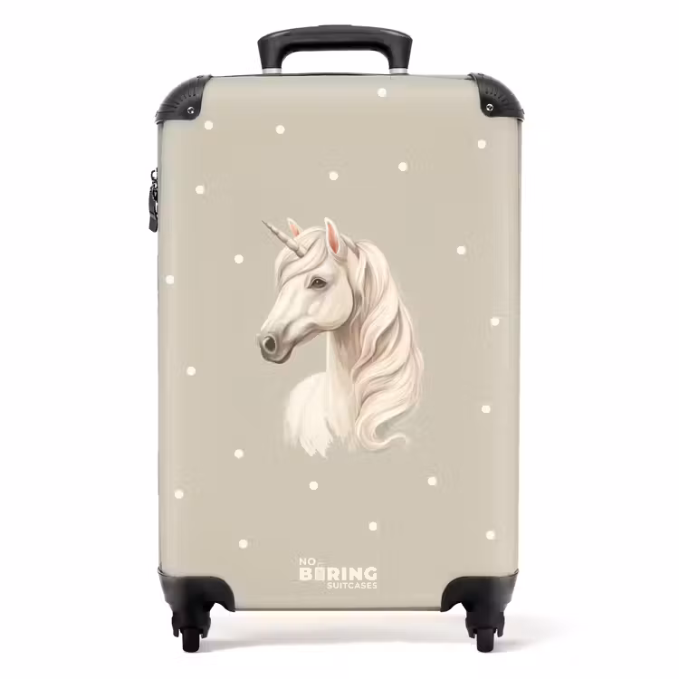 Eenhoorn omringd door stippen in neutrale kleuren NBS - Handbagage koffer - Volwassenen Unisex middel -productfoto_recht