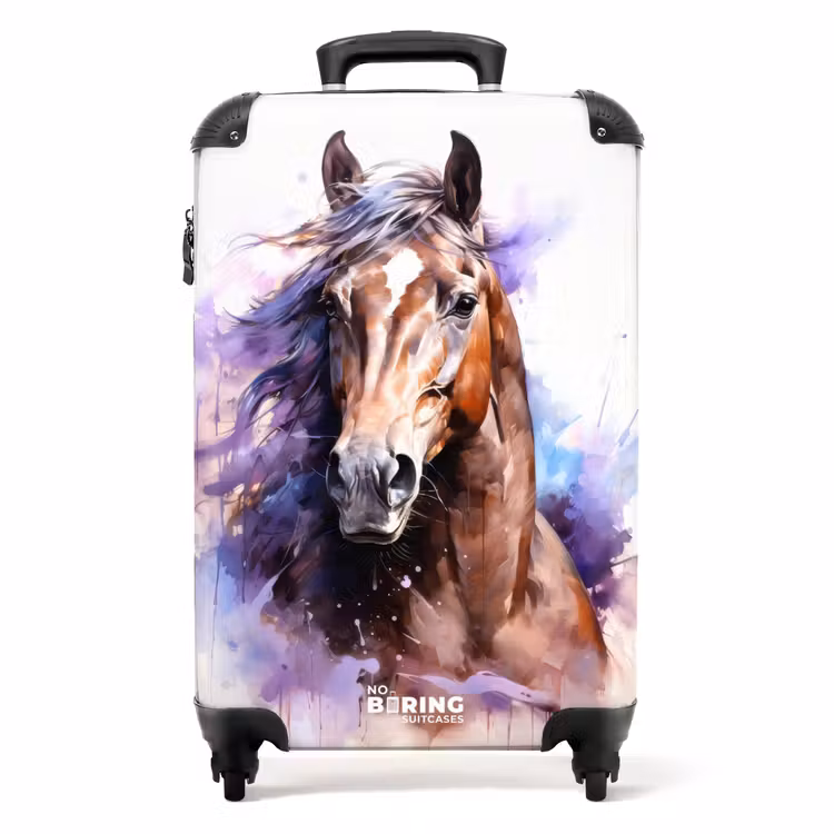 Aquarel paard met kleurrijke spatten NBS - Handbagage koffer - Unisex middel -productfoto_recht