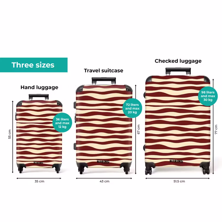 Golven - Rood - Patroon - Crème NBS - Handbagage koffer - Volwassenen Unisex middel zzzzzzVergelijking_3EN