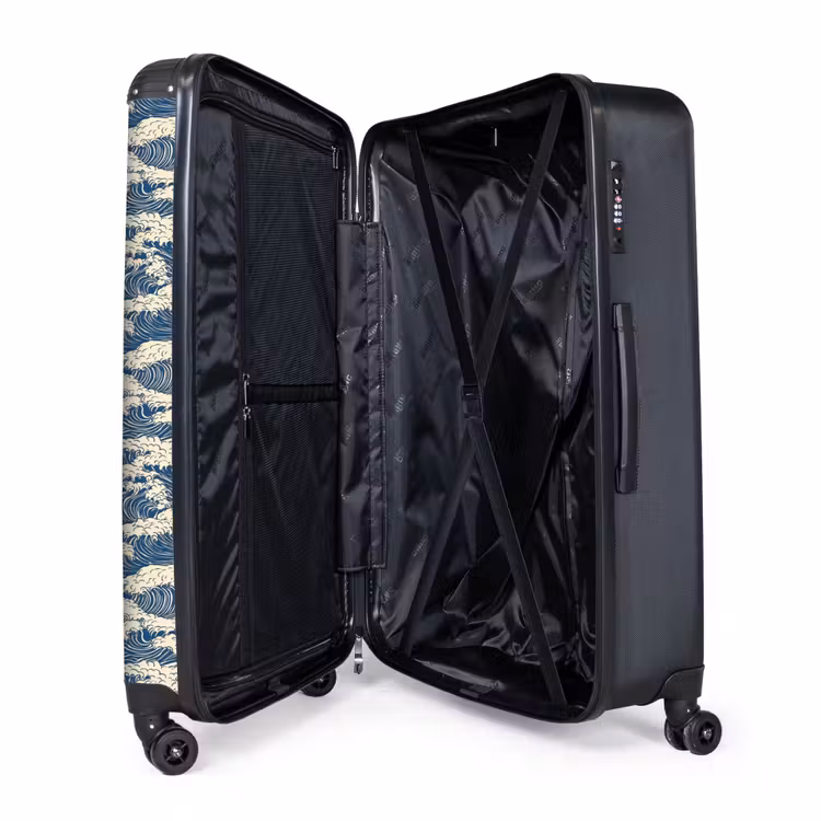 Golven - Ritmisch - Blauw NBS - Handbagage koffer - Volwassenen Unisex middel -wiel