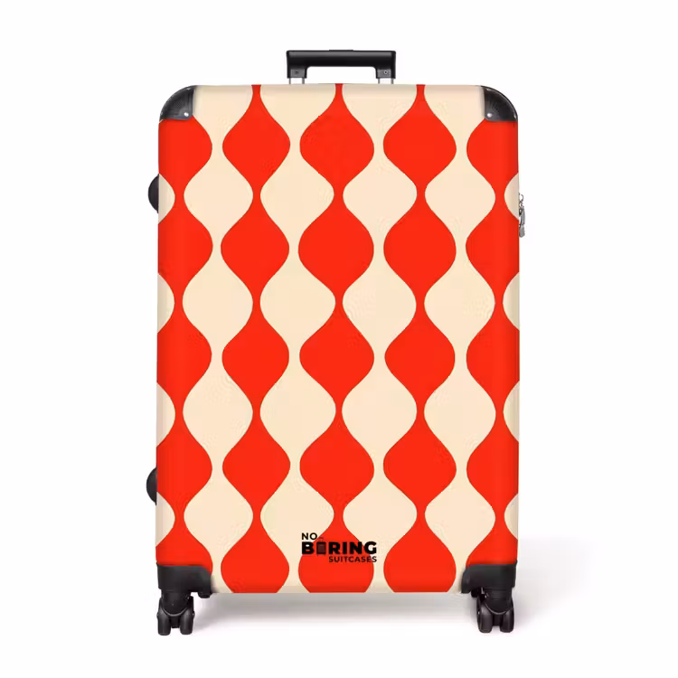 Golvend patroon - Retro - Rood - Beige NBS - Handbagage koffer - Volwassenen Unisex middel -productfoto_recht