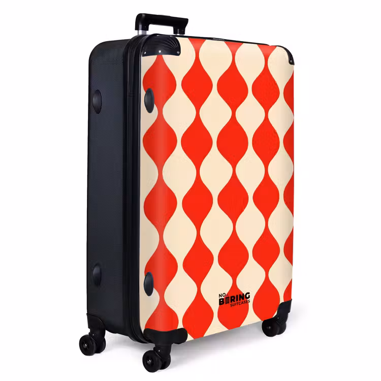 Golvend patroon - Retro - Rood - Beige NBS - Handbagage koffer - Volwassenen Unisex middel -productfoto_3d
