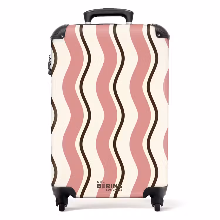 Golvende strepen in roze met bruin NBS - Handbagage koffer - Unisex middel -productfoto_recht