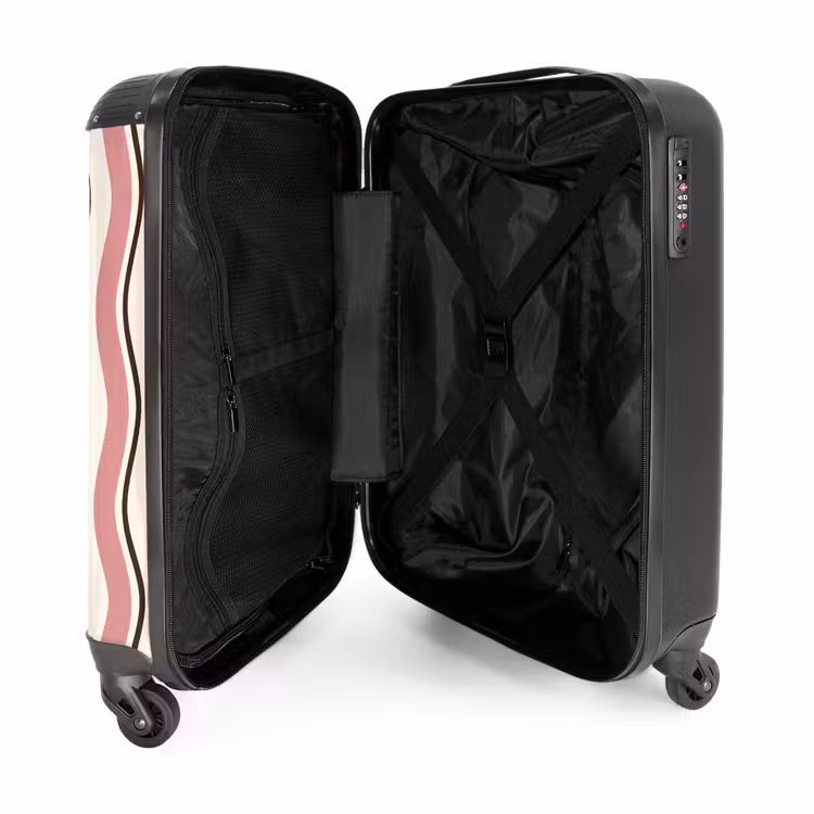 Golvende strepen in roze met bruin NBS - Handbagage koffer - Unisex middel -binnenkant