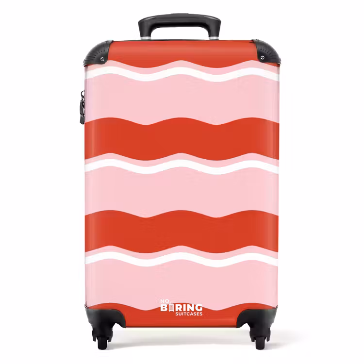 Golvende strepen in rood en roze NBS - Handbagage koffer - Unisex middel -productfoto_recht