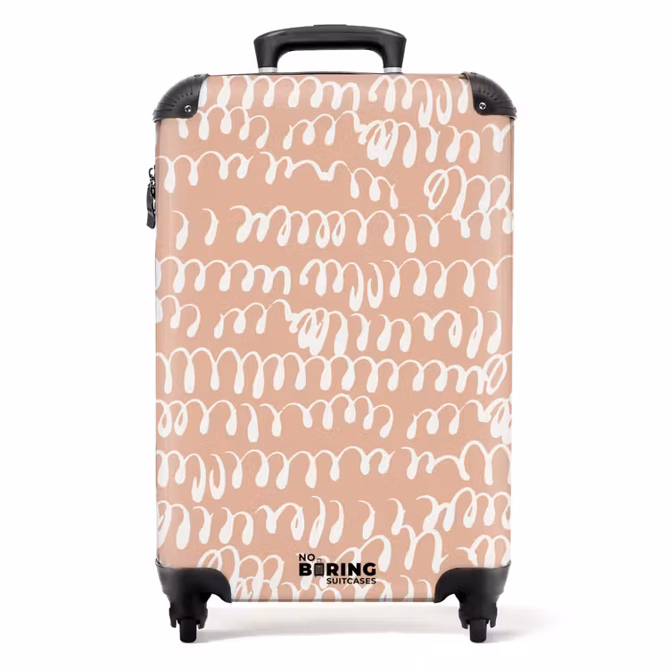 Golvende witte luslijnen op terracotta achtergrond NBS - Handbagage koffer - Volwassenen Unisex middel -productfoto_recht