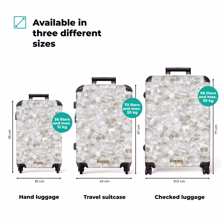 Wit - Penseelstreken - Reliëfeffect NBS - Handbagage koffer - Volwassenen Unisex middel zzzzzzVergelijking_3EN