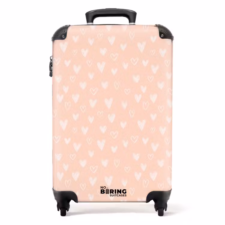 Witte hartjes op zalmroze achtergrond NBS - Handbagage koffer - Volwassenen Unisex middel -productfoto_recht