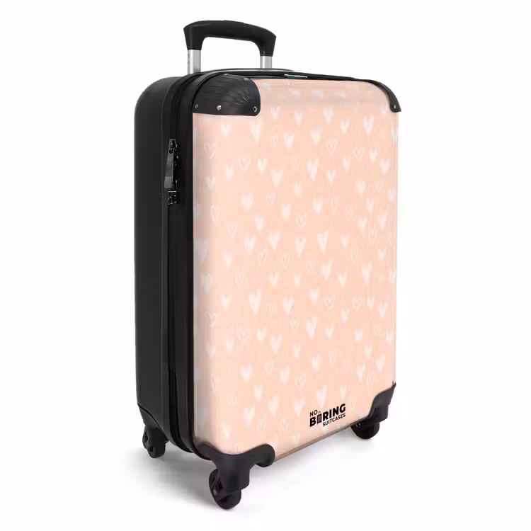Witte hartjes op zalmroze achtergrond NBS - Handbagage koffer - Volwassenen Unisex middel -productfoto_3d
