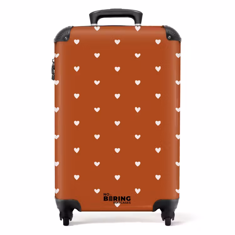 Witte hartjes op terracotta NBS - Handbagage koffer - Volwassenen Unisex middel -productfoto_recht