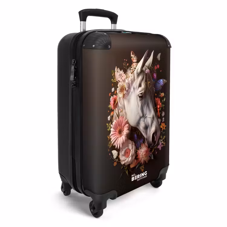 Wit paardenhoofd tussen kleurrijke bloemenkrans NBS - Handbagage koffer - Unisex middel -productfoto_3d