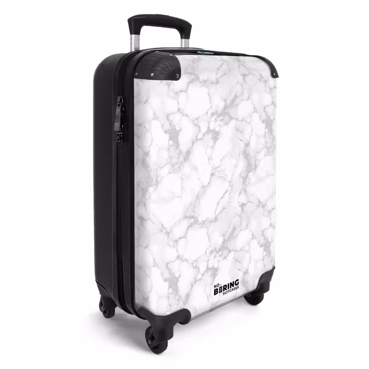 Wit - Marmer - Grijs NBS - Handbagage koffer - Volwassenen Unisex middel -productfoto_3d
