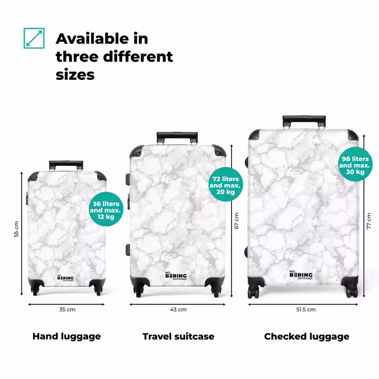 Wit - Marmer - Grijs NBS - Handbagage koffer - Volwassenen Unisex middel zzzzzzVergelijking_3EN