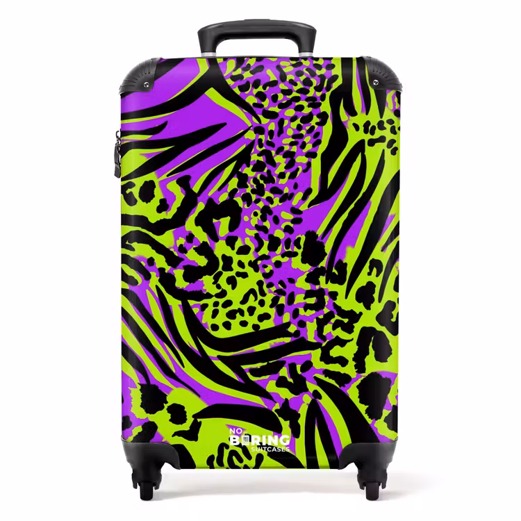 Wilde dierenprint in paars, limoengroen en zwart NBS - Handbagage koffer - Volwassenen Unisex middel -productfoto_recht