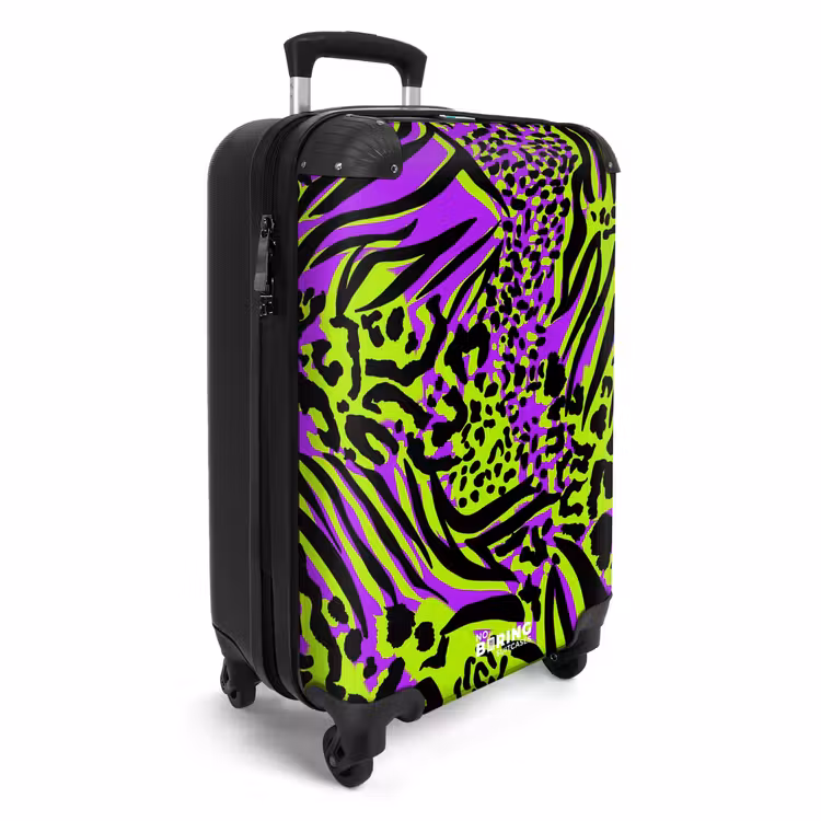 Wilde dierenprint in paars, limoengroen en zwart NBS - Handbagage koffer - Volwassenen Unisex middel -productfoto_3d