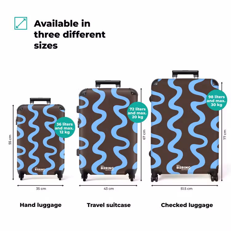 Kronkelende lijnen - Blauw - Bruin - Minimalistisch NBS - Handbagage koffer - Volwassenen Unisex middel zzzzzzVergelijking_3EN