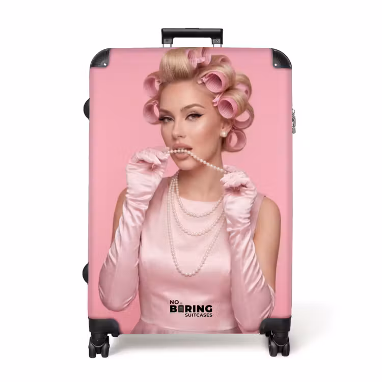 Vrouw - Roze - Parelketting - Krulspelden NBS - Handbagage koffer - Volwassenen Unisex middel -productfoto_recht