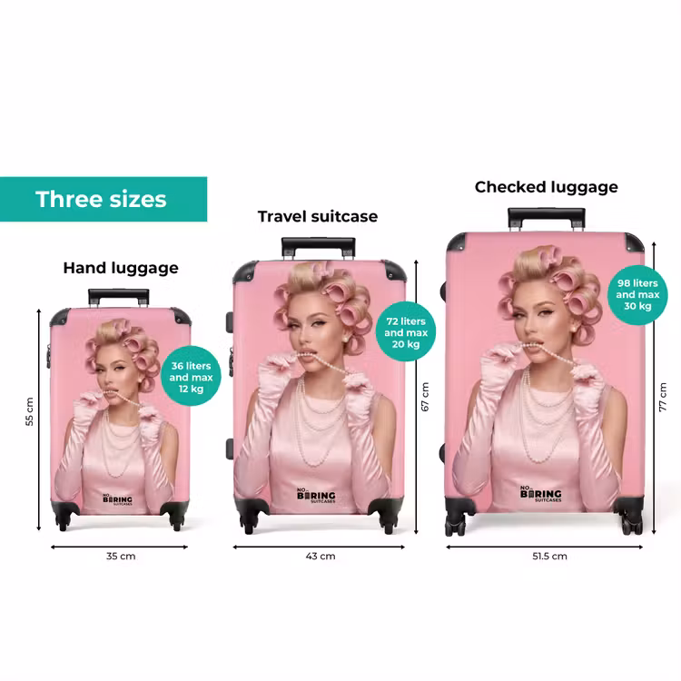 Vrouw - Roze - Parelketting - Krulspelden NBS - Handbagage koffer - Volwassenen Unisex middel zzzzzzVergelijking_3EN