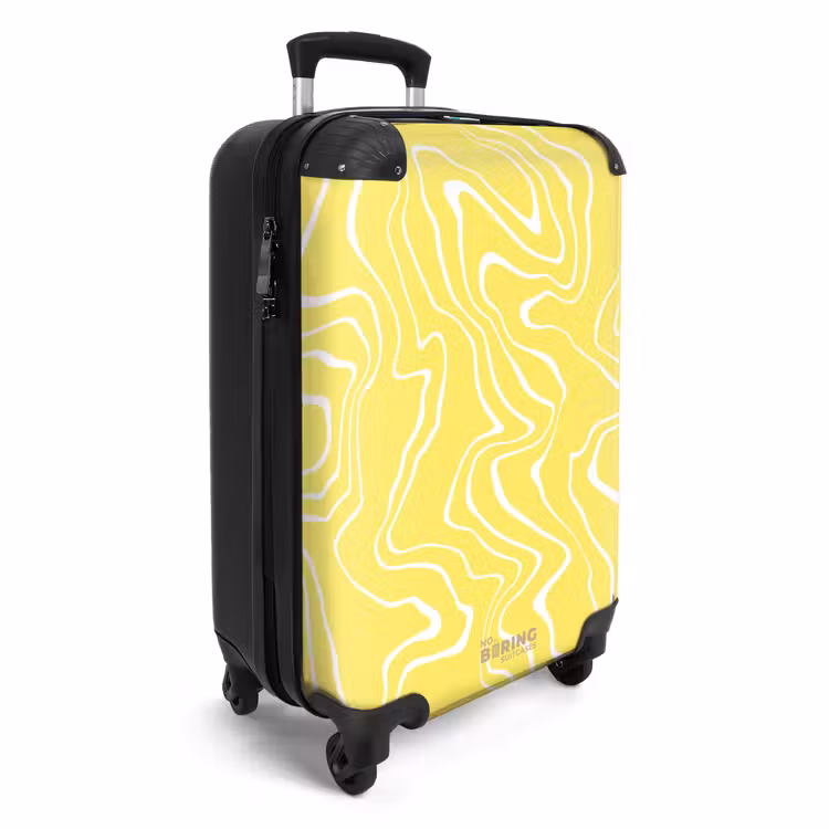 Gele achtergrond met abstracte witte lijnen NBS - Handbagage koffer - Unisex middel -productfoto_3d