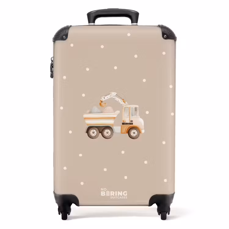 Gele kiepwagen met stenen en stippenpatroon NBS - Handbagage koffer - Volwassenen Unisex middel -productfoto_recht