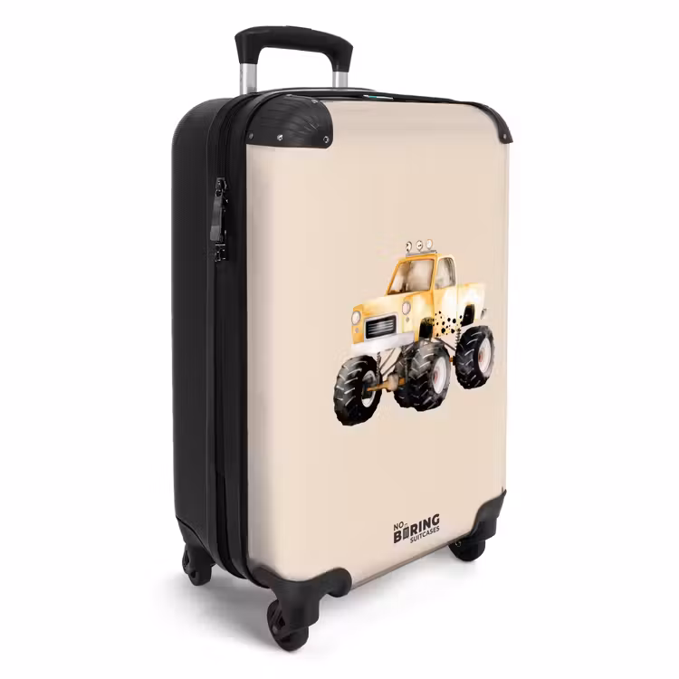 Gele monstertruck op een beige achtergrond NBS - Handbagage koffer - Volwassenen Unisex middel -productfoto_3d