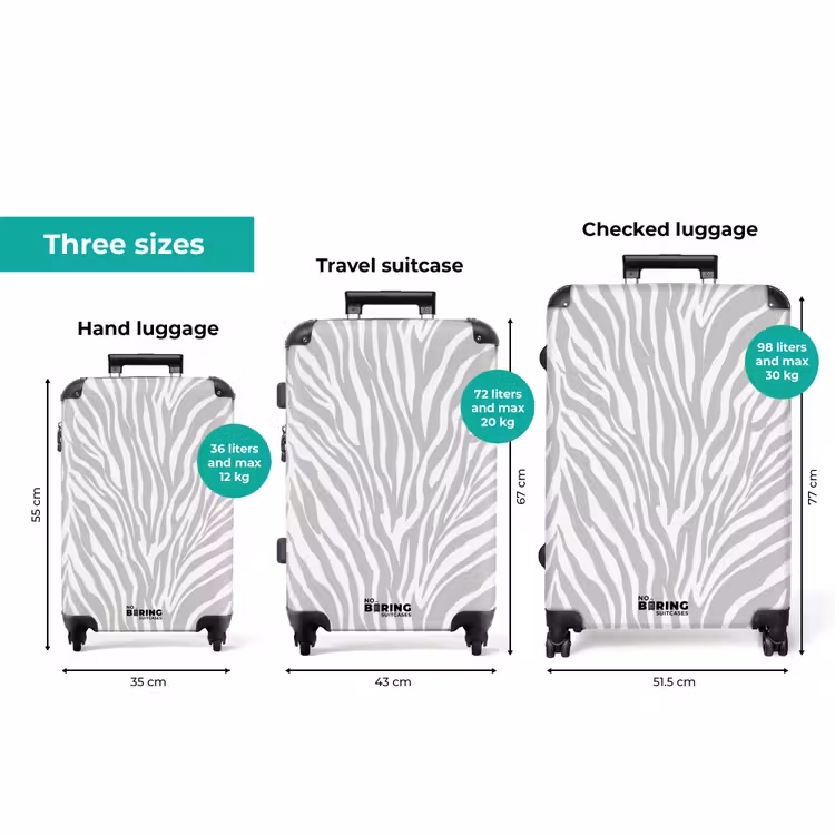 Zebra - Motief - Grijs NBS - Handbagage koffer - Volwassenen Unisex middel zzzzzzVergelijking_3EN