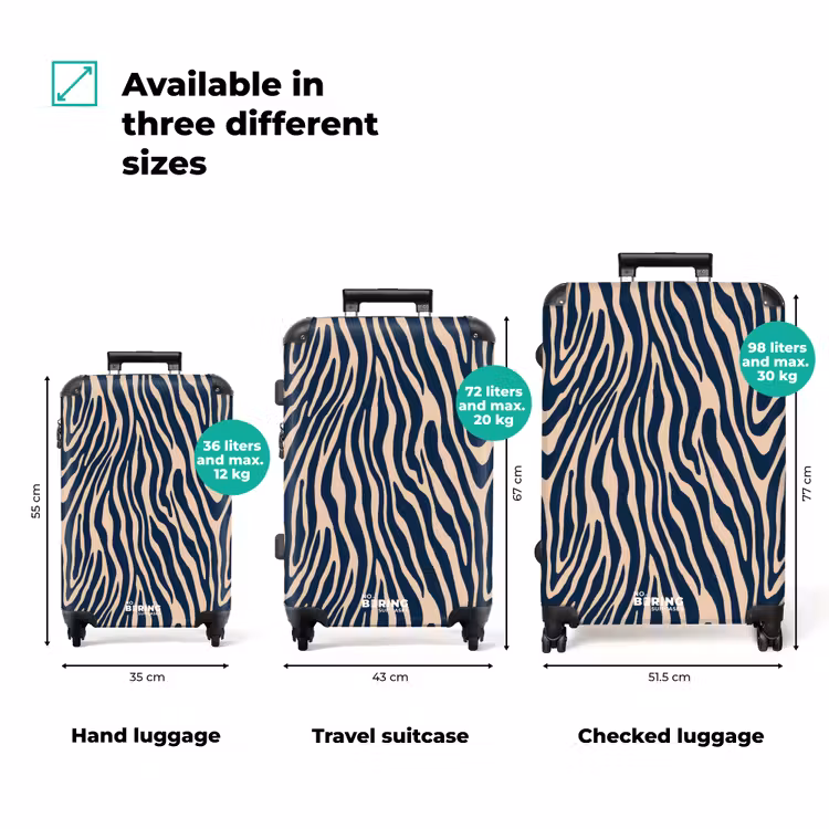 Zebra - Patroon - Blauw - Beige NBS - Handbagage koffer - Volwassenen Unisex middel zzzzzzVergelijking_3EN