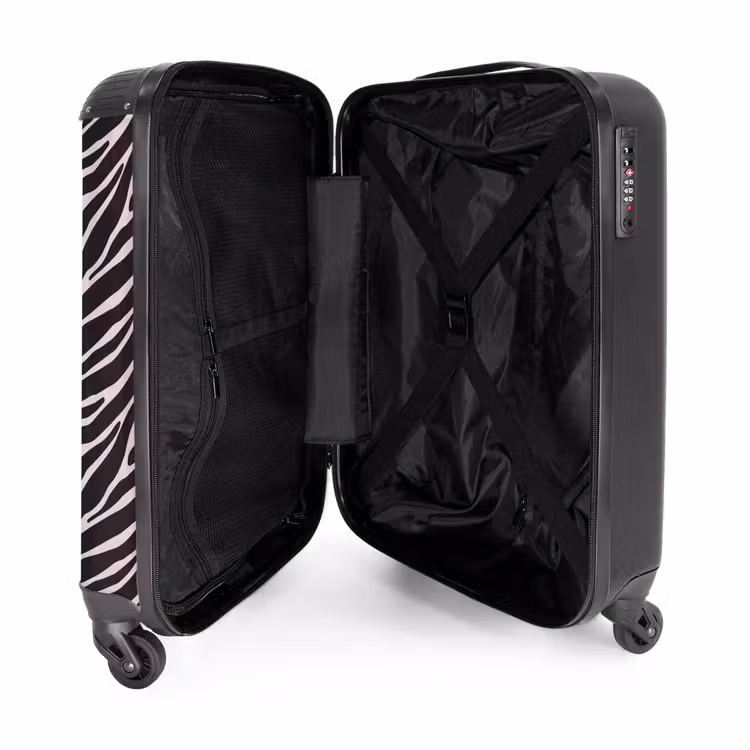 Zebra strepenmotief op zachtroze NBS - Handbagage koffer - Volwassenen Unisex middel -binnenkant