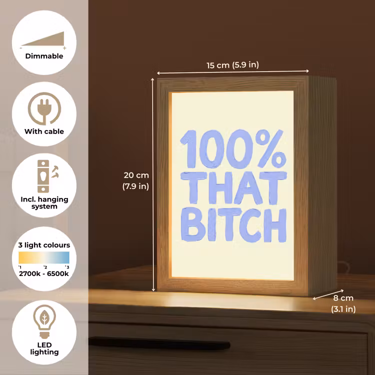 100% that bitch - Blauw - Wit Light Box met kabel (Tafellamp) klein -USP_EN