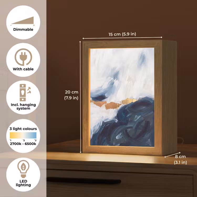 Abstract - Acryl - Blauw - Goud - Elegant Light Box met kabel (Tafellamp) klein -USP_EN