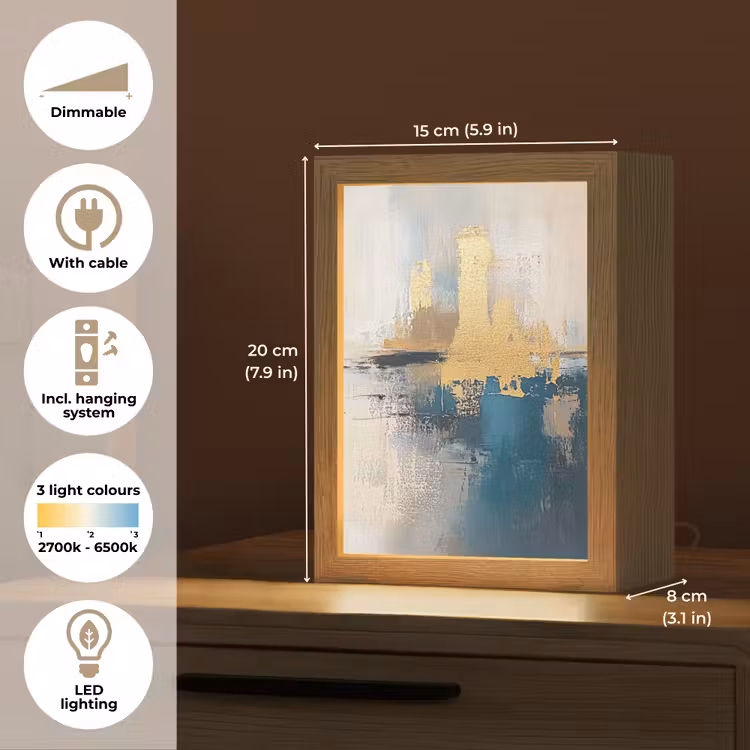Abstract - Kunst - Goud Light Box met kabel (Tafellamp) klein -USP_EN